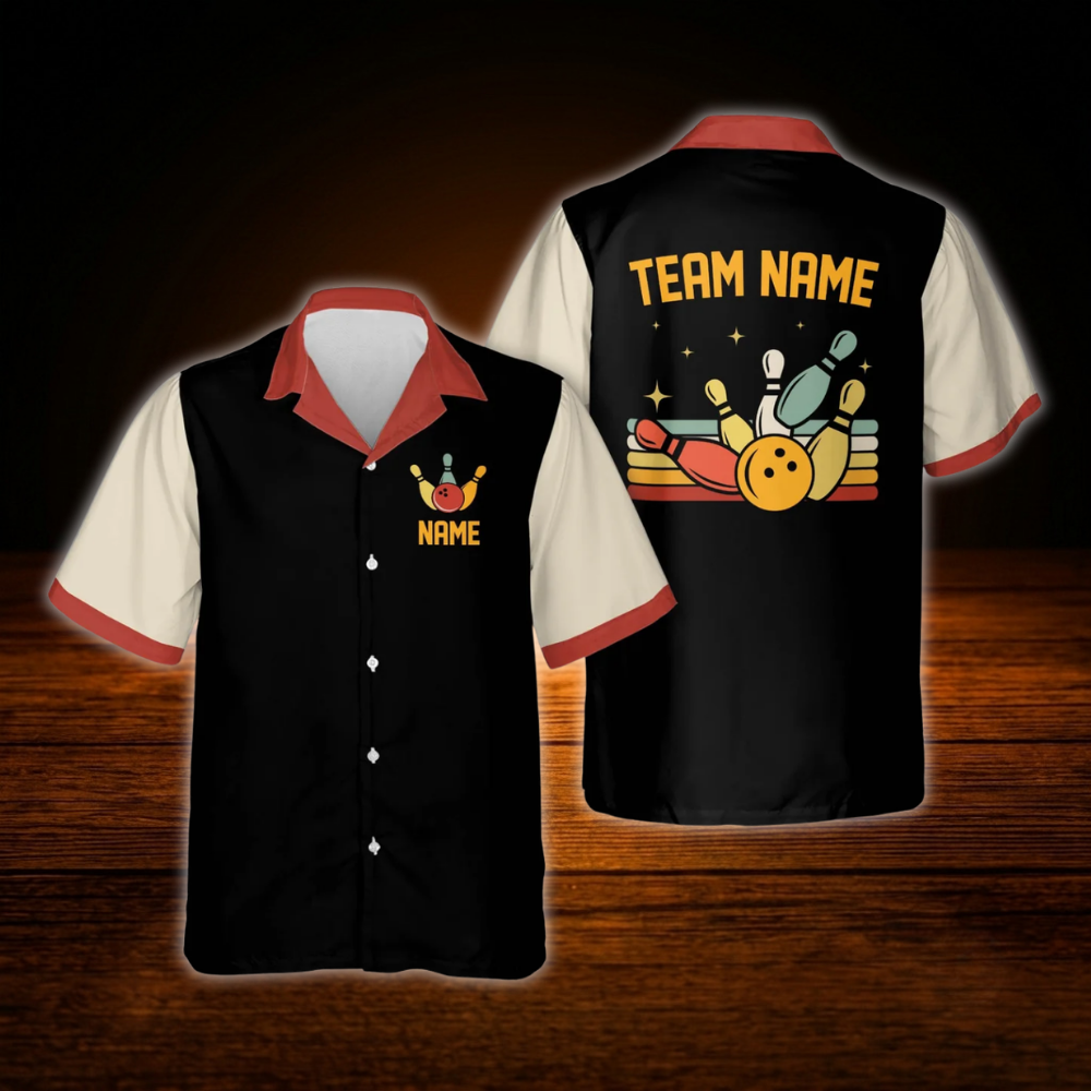 Custom Retro Bowling Hawaiian Shirt Blue, Custom Retro Bowling Shirt For Team