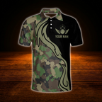 Custom Camouflage Bowling Polo Shirts For Men, Custom Camo Bowling Team Shirts