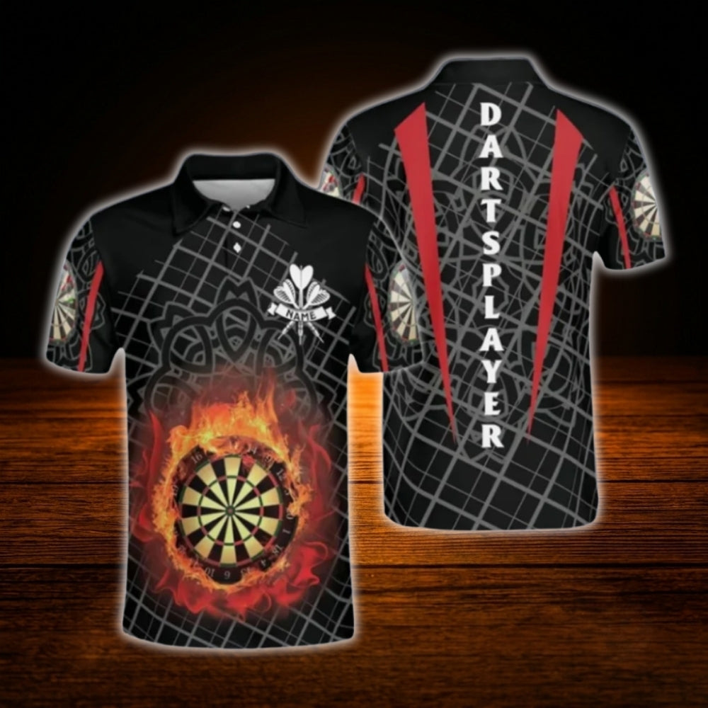Flaming Dartboard Custom Men Darts Polo Shirt, Custom Flame Dart Team Shirt