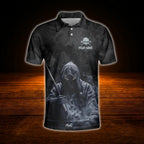 Men's Custom Skull Smoke Billiard Polo Shirt, Custom Skull Billiard Team Shirt