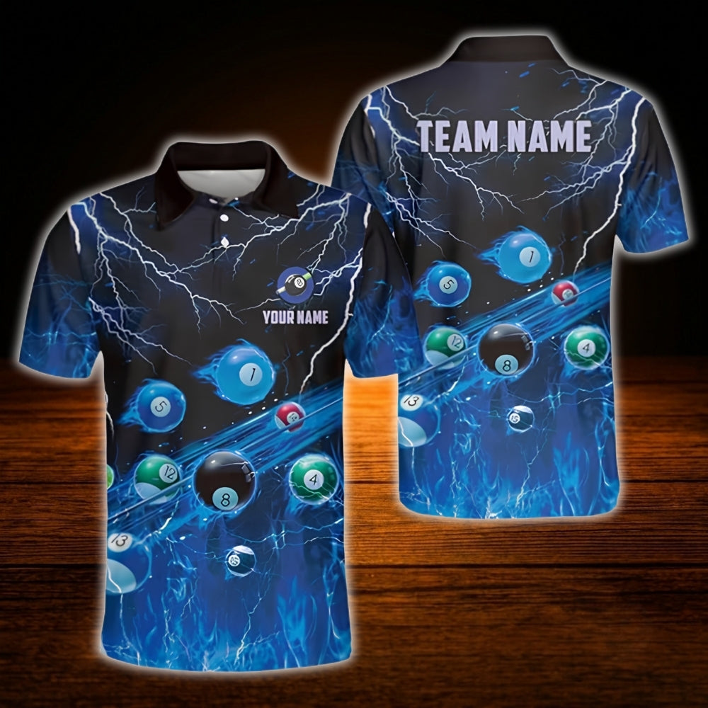 Men's Custom Flame Ball Billiard Polo Shirt, Custom Flame Biliard Shirt Team