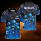 Men's Custom Flame Ball Billiard Polo Shirt, Custom Flame Biliard Shirt Team