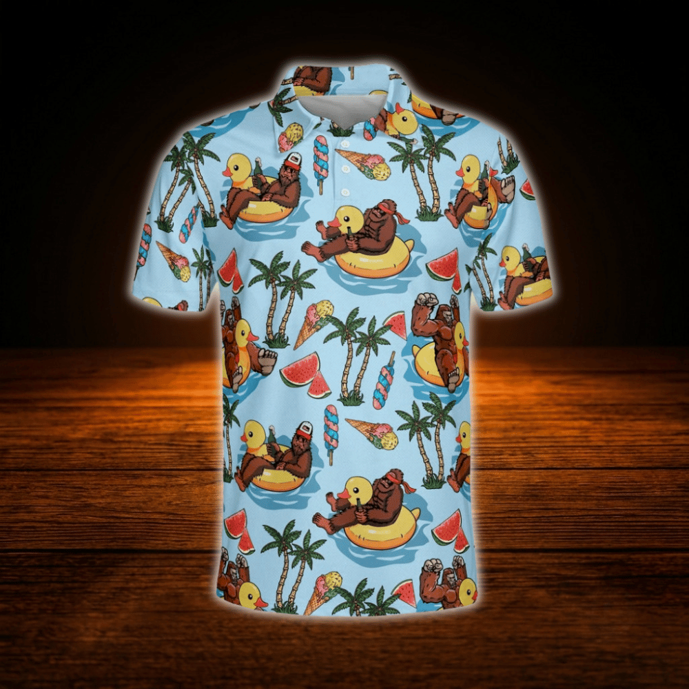 Funny Bigfoot Tropical Golf Polo Shirts For Men, Bigfoot Golf Shirts