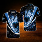 Custom Blue Flaming Bowling Polo Shirt For Men, Custom Flame Bowling Shirt Team