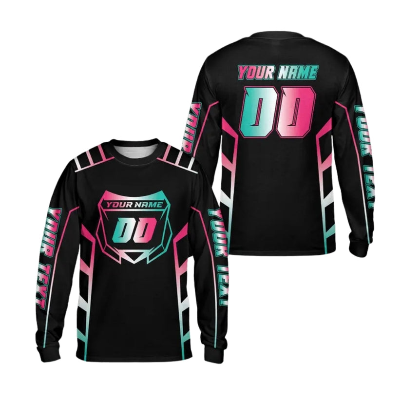 Custom Neon Gradient Dirt Bike Long Sleeve Jersey For Men, Custom Neon Dirt Bike Shirts ME0024