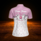 Custom Queen Of The Lane White And Pink Bowling Polo Shirts Women, Custom Funny Bowling Team Shirts For Women