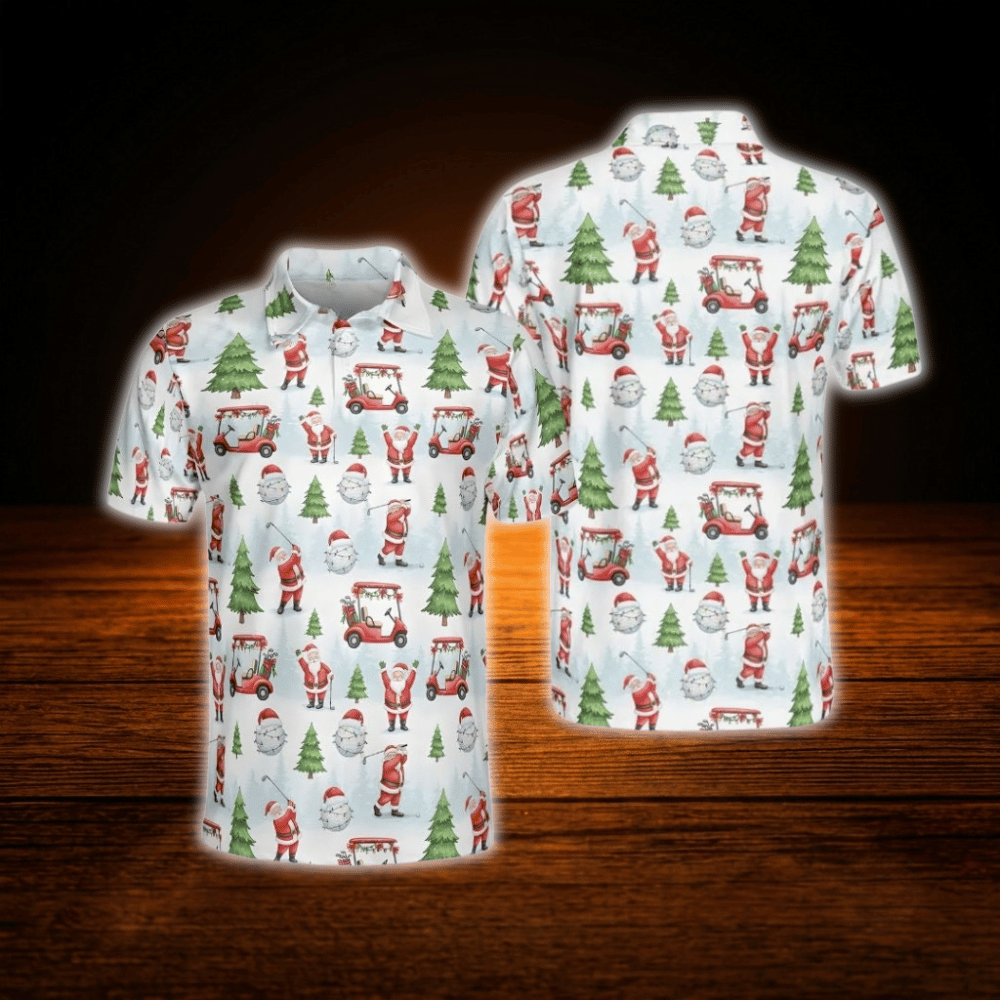 Funny Santa Christmas Men's Polo Golf Shirt, Christmas Golf Shirt