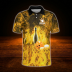 Custom Fire Pins And Ball Bowling Polo Shirt For Men, Custom Flame Bowling Team Shirt