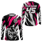 Custom Black Red Motocross Long Sleeve Men Jersey, Custom Racing Dirt Bike Shirts MZ0088