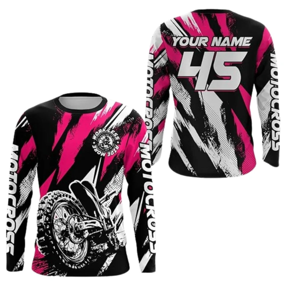 Custom Black Red Motocross Long Sleeve Men Jersey, Custom Racing Dirt Bike Shirts MZ0088