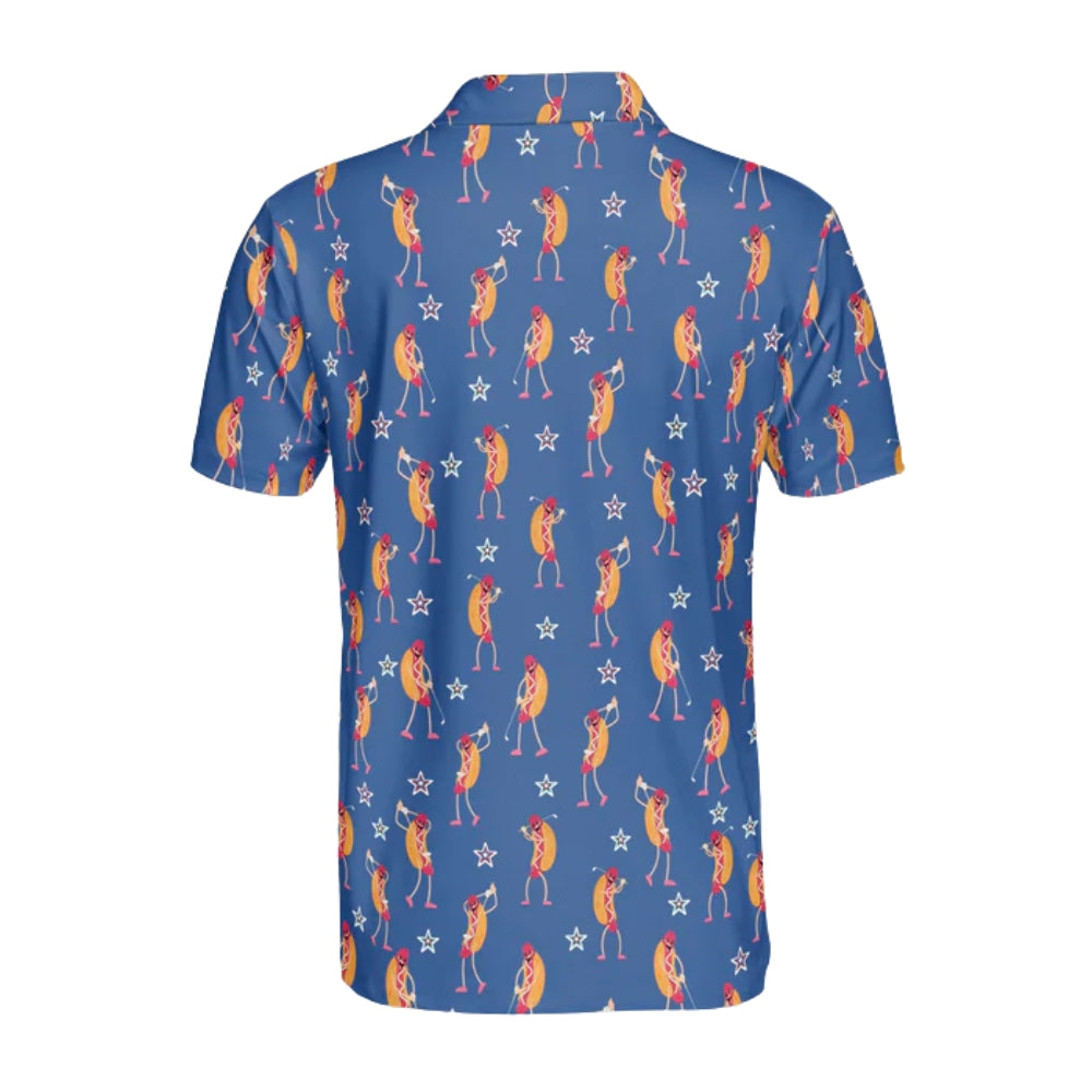 Men's Funny Hot Dog Blue Golf Polos Shirt, Hot Dog Golf Shirts GE0098