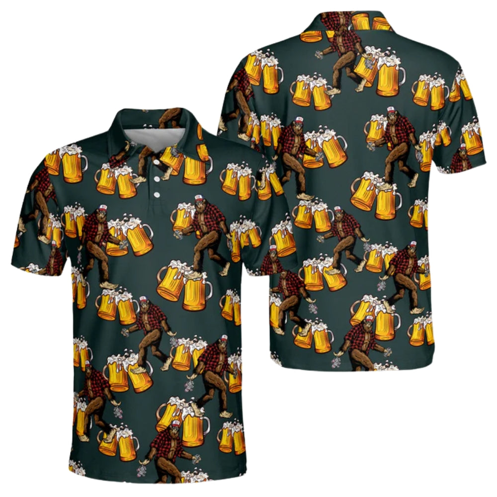 Beer Bigfoot Men's Green Golf Polo Shirts, Beer Golf Shirts GZ0153
