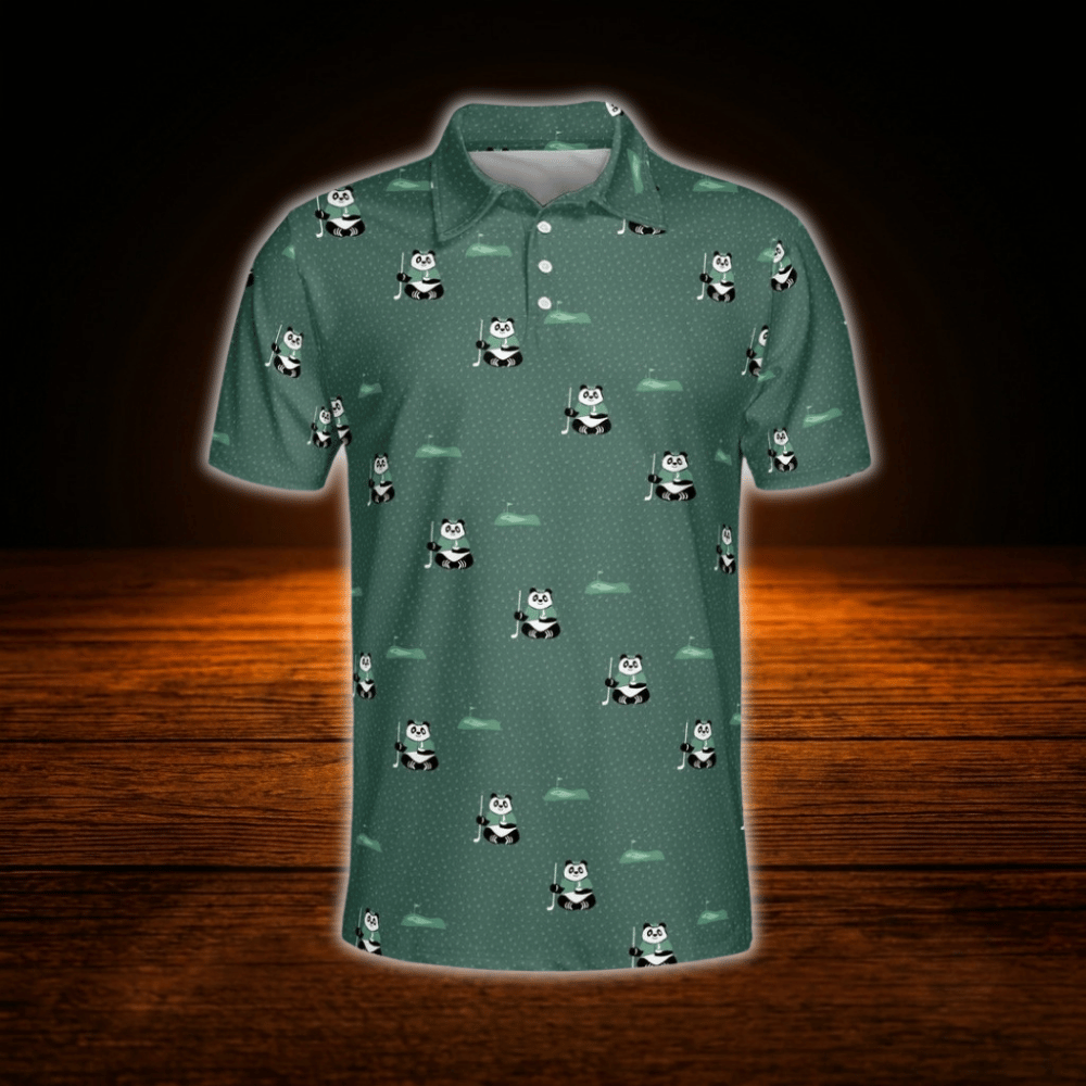 Panda Men's Dark Green Golf Polo Shirt, Panda Golf Shirt