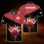 Custom Team Red And Black Bowling Jersey Shirts For Men, Custom Team Bowling Shirts