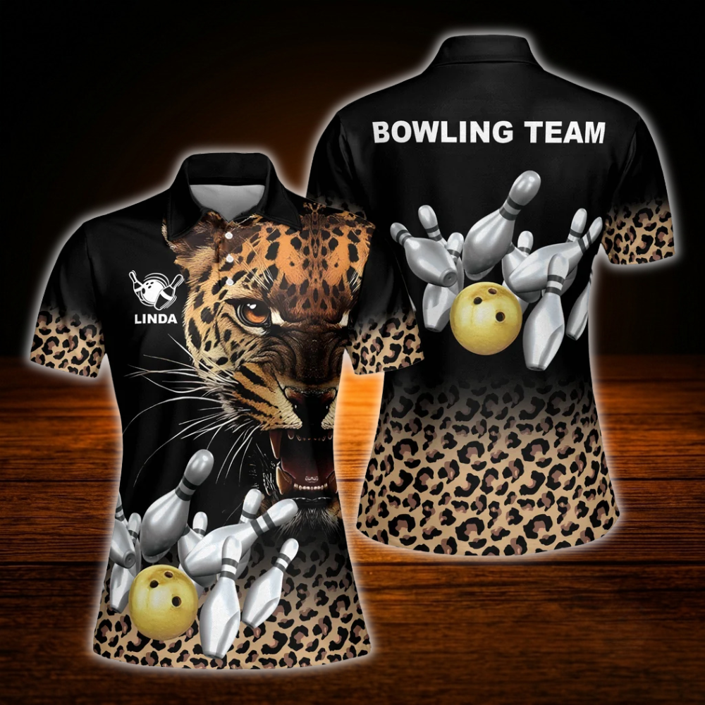 Custom Leopard Women Polo Bowling Shirts, Custom Leopard Bowling Team Shirts For Women