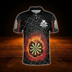 Flaming Dartboard Custom Men Darts Polo Shirt, Custom Flame Dart Team Shirt