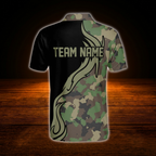 Custom Camouflage Bowling Polo Shirts For Men, Custom Camo Bowling Team Shirts
