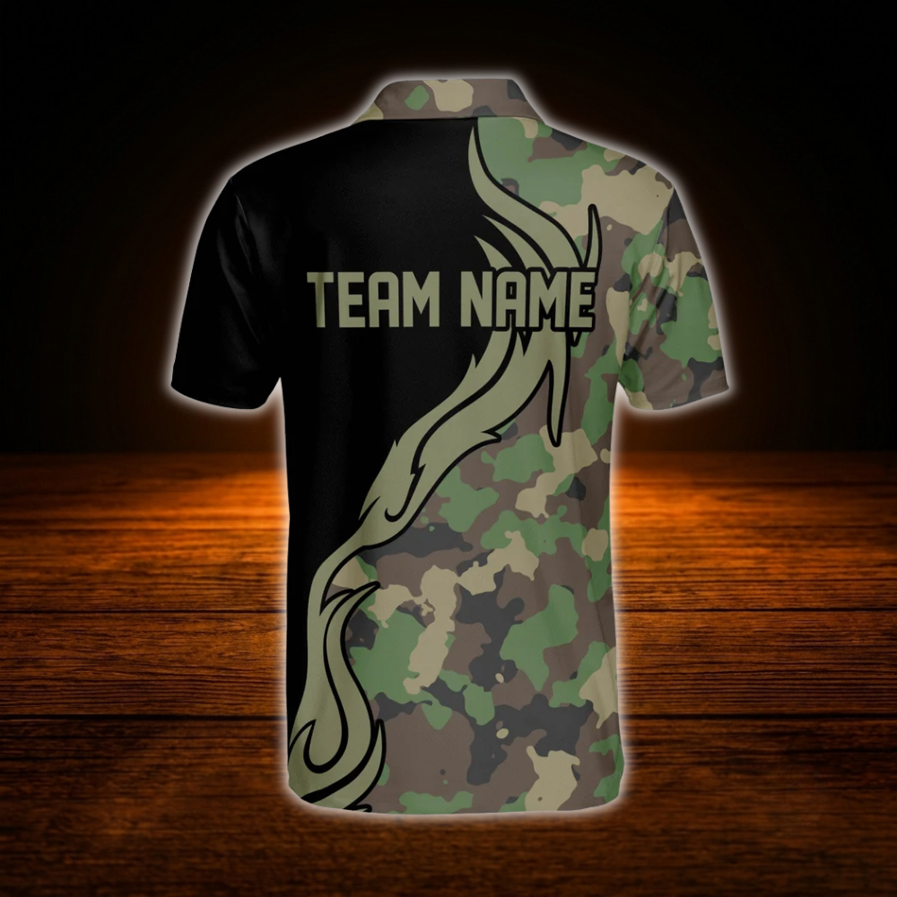 Custom Camouflage Bowling Polo Shirts For Men, Custom Camo Bowling Team Shirts