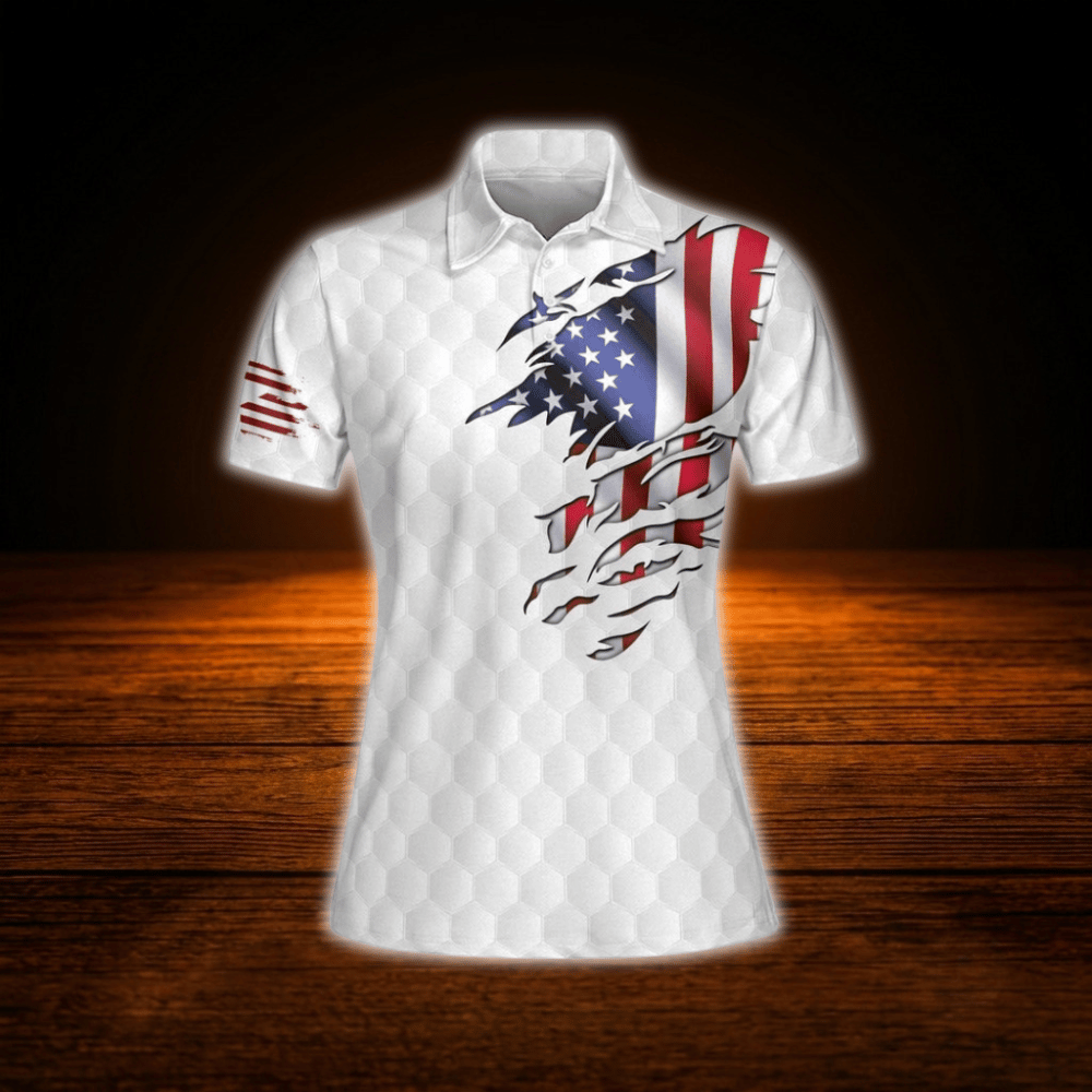 Women's USA Flag Red White And Blue Golf Polo Shirts, Patriotic Ladies Golf Shirts