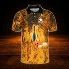 Custom Fire Pins And Ball Bowling Polo Shirt For Men, Custom Flame Bowling Team Shirt