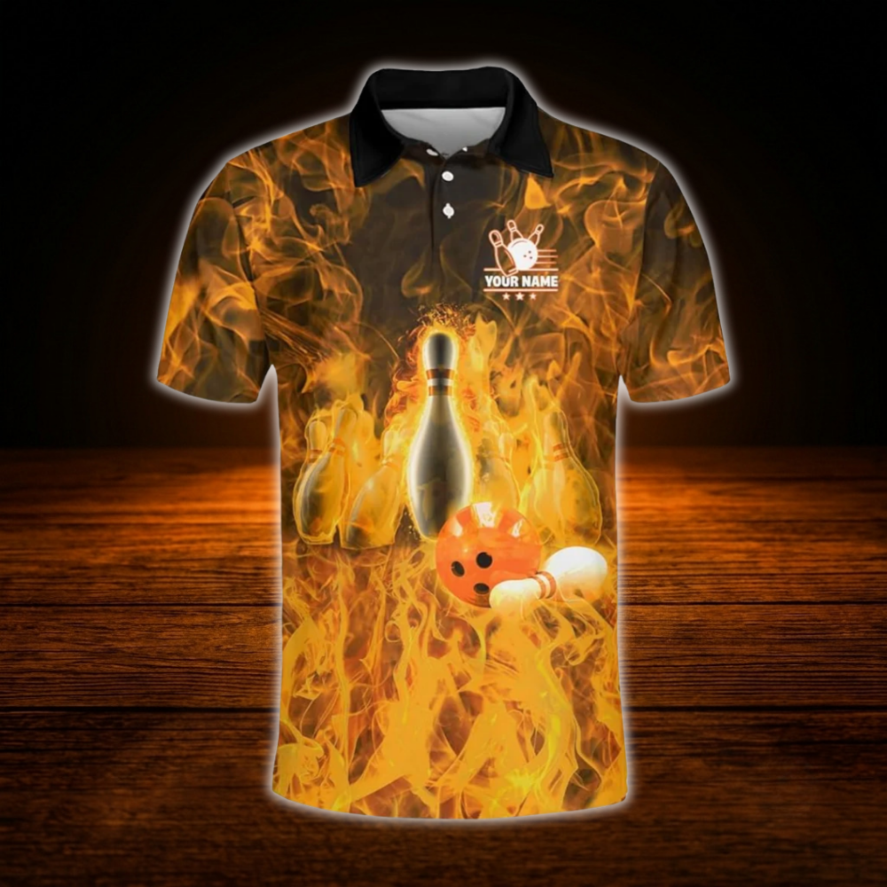 Custom Fire Pins And Ball Bowling Polo Shirt For Men, Custom Flame Bowling Team Shirt