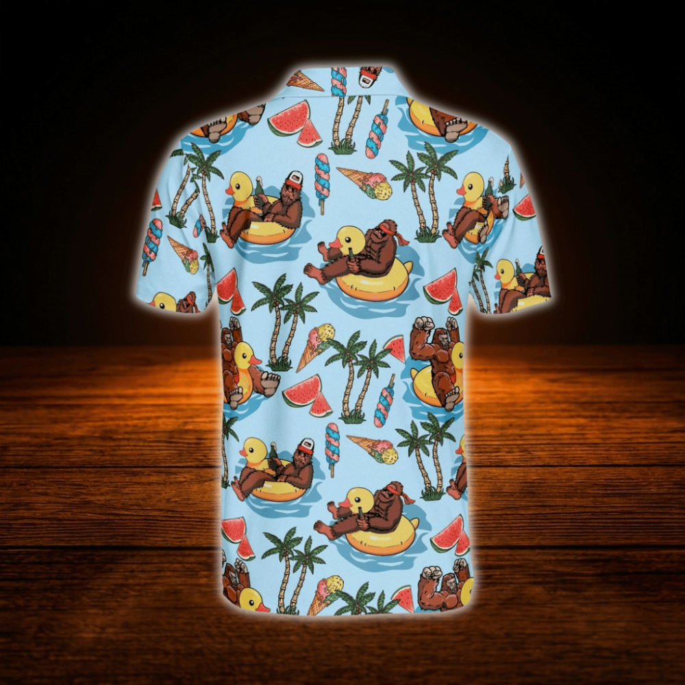 Funny Bigfoot Tropical Golf Polo Shirts For Men, Bigfoot Golf Shirts