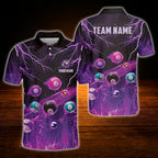 Men's Custom Flame Ball Billiard Polo Shirt, Custom Flame Biliard Shirt Team