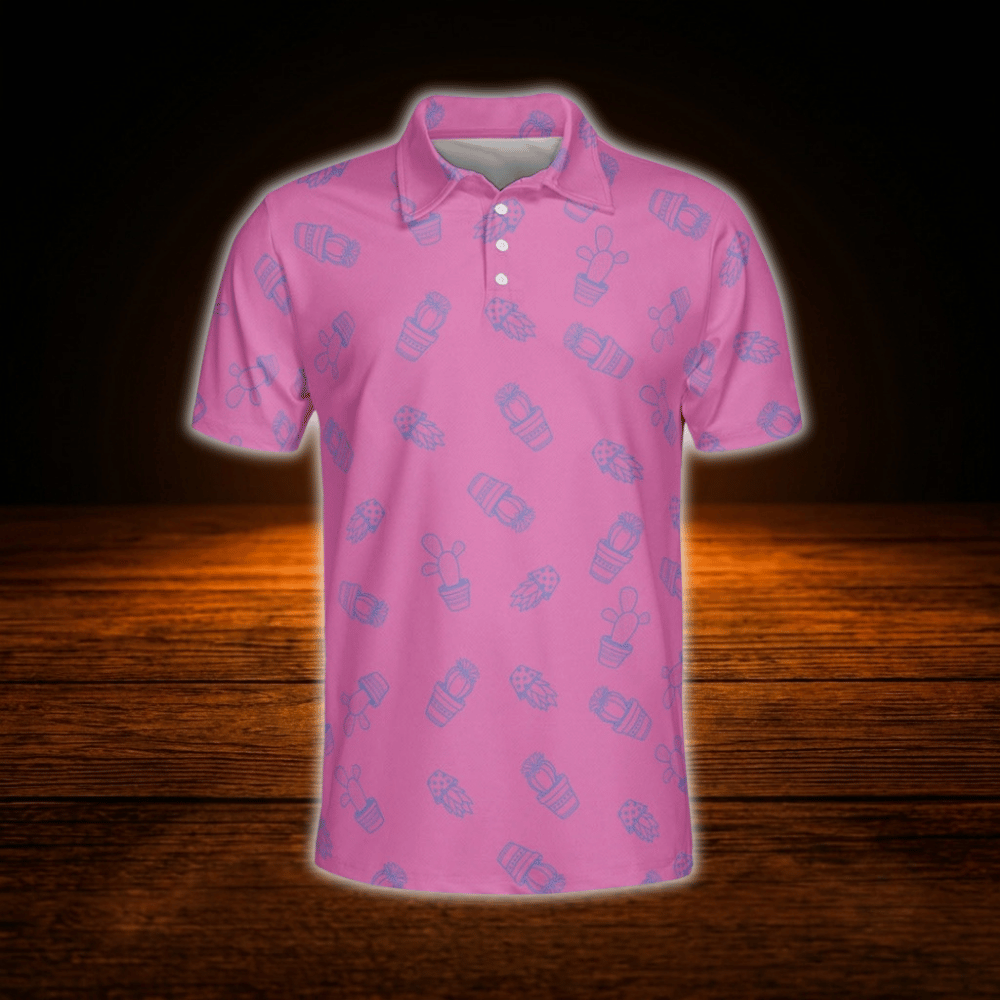 Cactus Pink Golf Polo Shirt For Men, Cactus Golf Shirt
