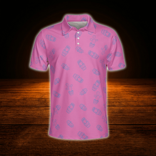 Cactus Pink Golf Polo Shirt For Men, Cactus Golf Shirt