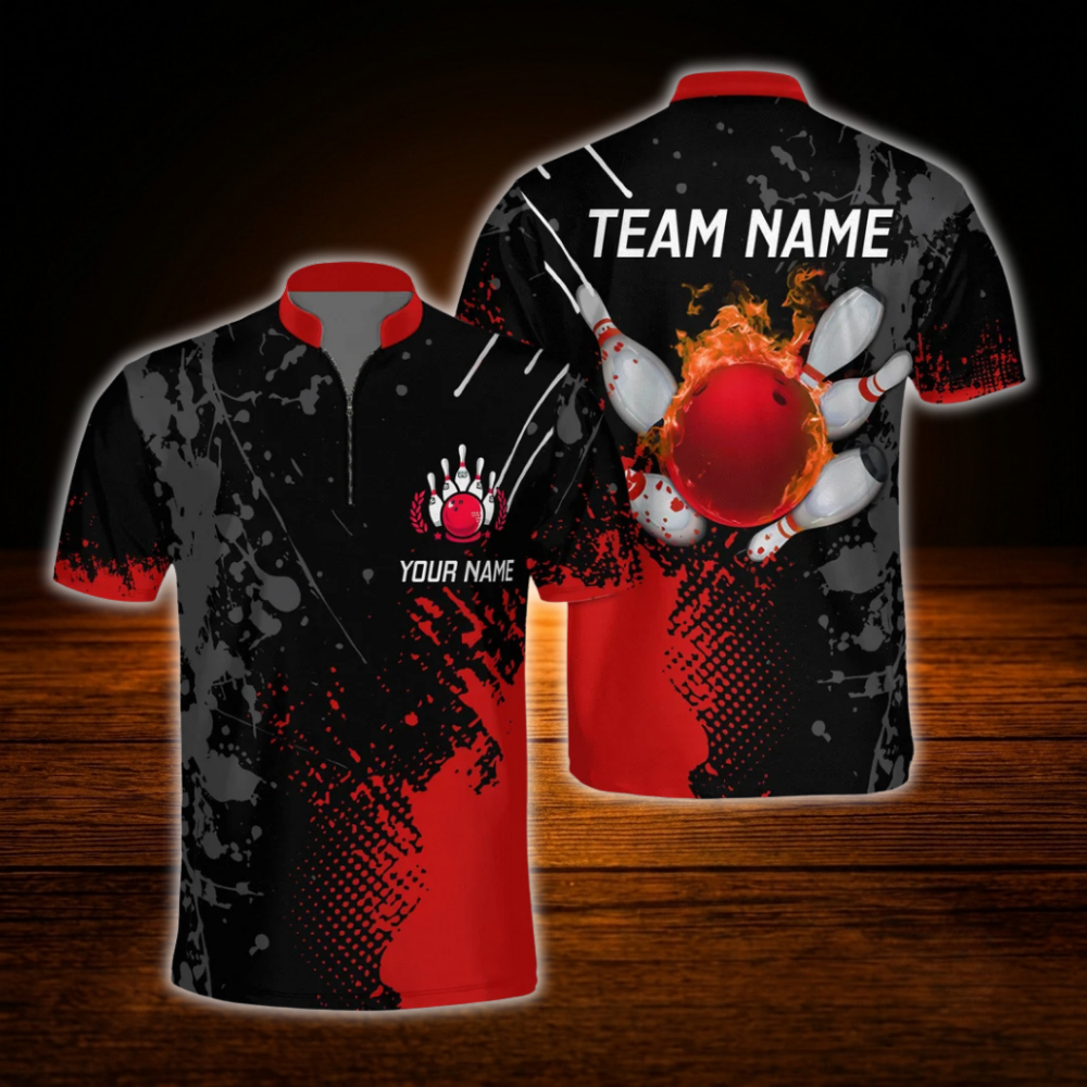 Custom Flame Purple Black Bowling Jersey For Men, Custom Flame Bowling Team Shirt