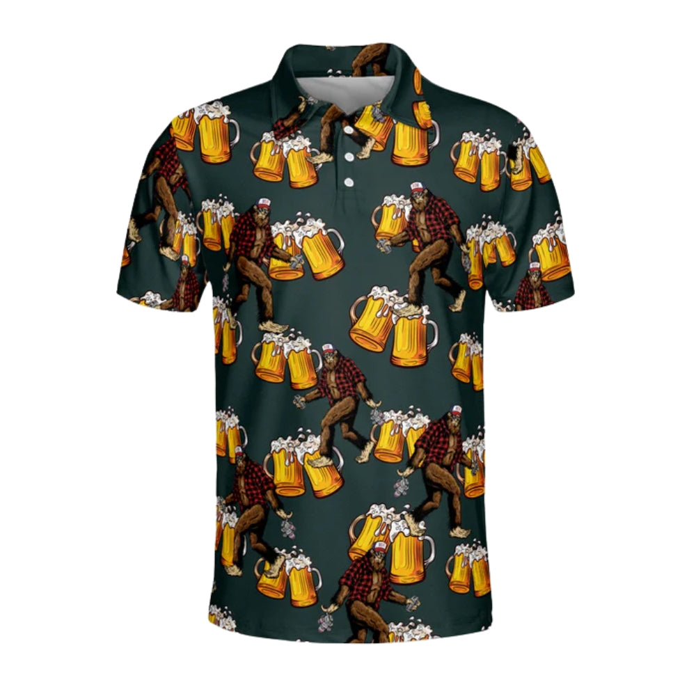 Beer Bigfoot Men's Green Golf Polo Shirts, Beer Golf Shirts GZ0153
