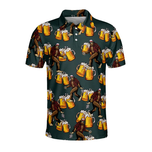 Beer Bigfoot Men's Green Golf Polo Shirts, Beer Golf Shirts GZ0153