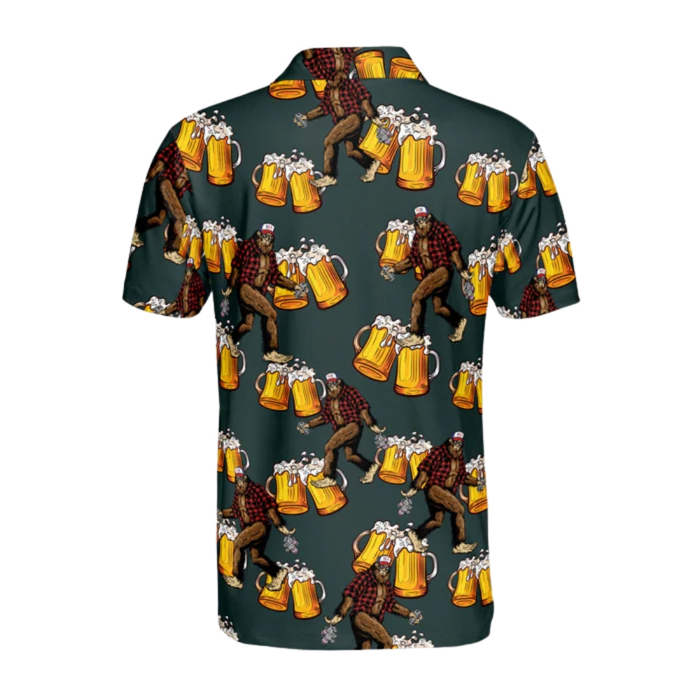 Beer Bigfoot Men's Green Golf Polo Shirts, Beer Golf Shirts GZ0153