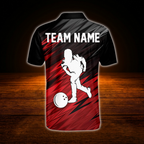 Custom Team Black And Red Men's Bowling Polo Shirts, Custom Team Bowling Shirts