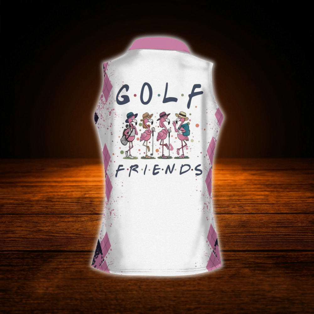 Golf Friend Flamingo Ladies Sleeveless Golf Shirt, Flamingo Team Golf Shirts For Women