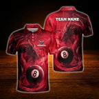 Custom Dragon 8 Ball Red Billiard Polo Shirt Men, Custom Dragon Billiard Shirt Team