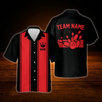 Vintage Custom Red Black Bowling Hawaiian Shirt For Men Women, Custom Team Bowling Shirt Vintage