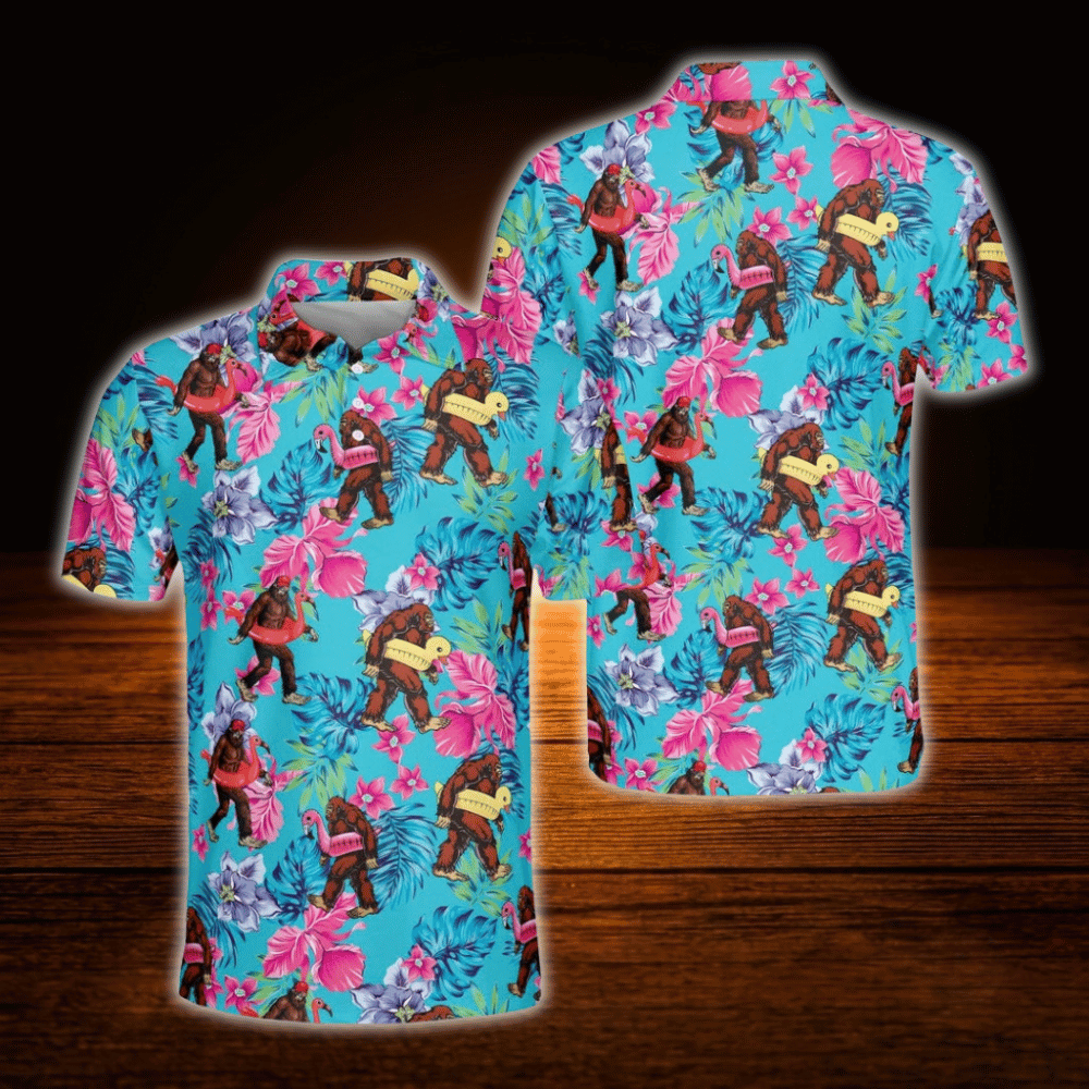 Bigfoot Floral Tropical Golf Polo Shirts For Men, Bigfoot Golf Shirts