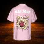 Custom Retro White And Pink Bowling Hawaiian Shirt For Women, Custom Ladies Retro Bowling Team Shirts