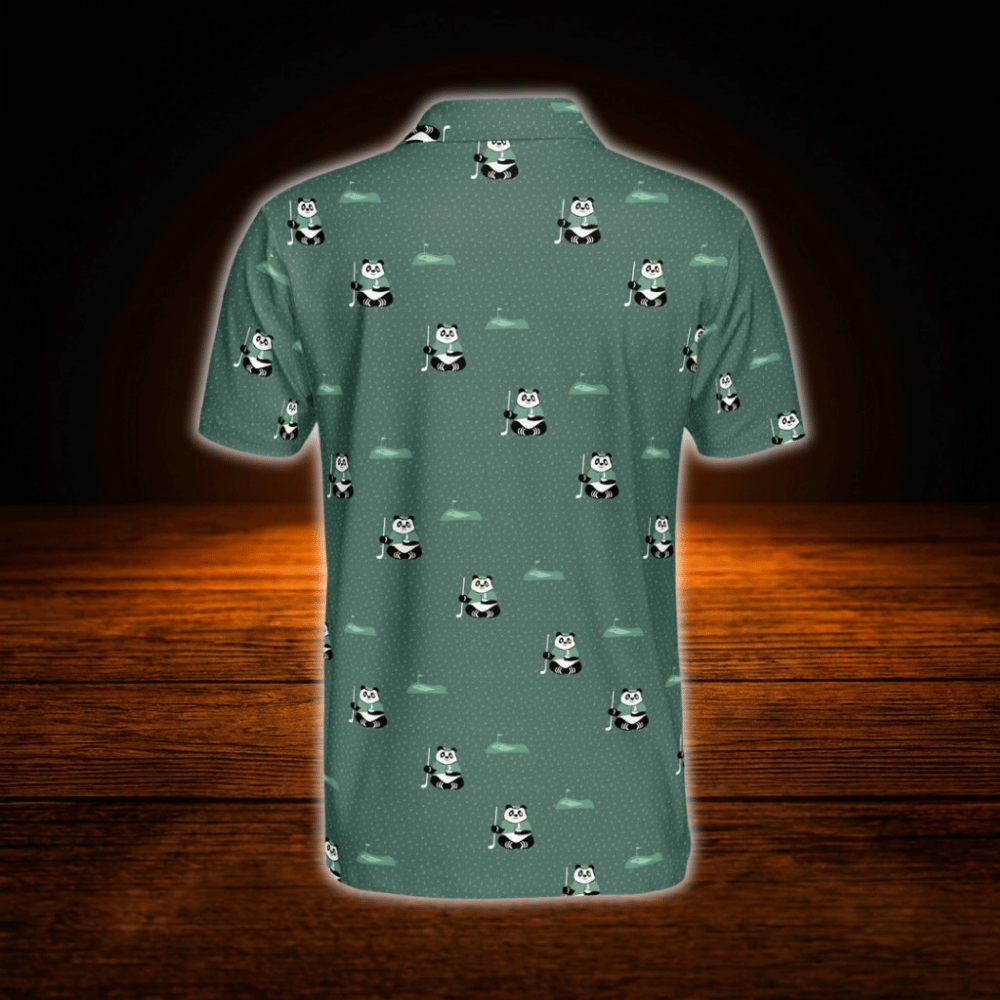 Panda Men's Dark Green Golf Polo Shirt, Panda Golf Shirt