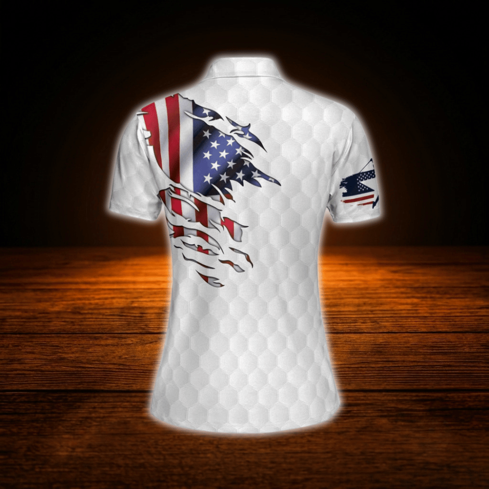 Women's USA Flag Red White And Blue Golf Polo Shirts, Patriotic Ladies Golf Shirts