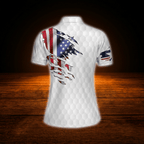Women's USA Flag Red White And Blue Golf Polo Shirts, Patriotic Ladies Golf Shirts