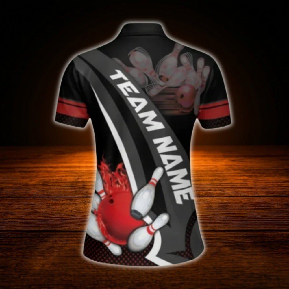 Custom Flaming Ball Bowling Polo Shirt For Ladies, Custom Flame Bowling Team Shirt For Women
