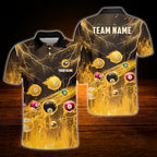 Men's Custom Flame Ball Billiard Polo Shirt, Custom Flame Biliard Shirt Team