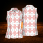 Pink Argyle Women's Sleeveless Golf Shirt, Argyle Golf Shirt For Ladies