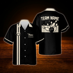 Custom Men's Retro Black Bowling Hawaiian Shirt, Custom Retro Bowling Shirt Team