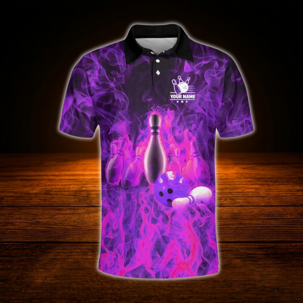 Custom Fire Pins And Ball Bowling Polo Shirt For Men, Custom Flame Bowling Team Shirt