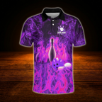 Custom Fire Pins And Ball Bowling Polo Shirt For Men, Custom Flame Bowling Team Shirt