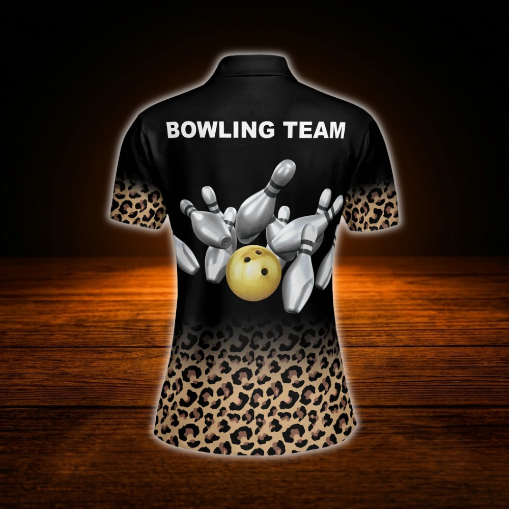 Custom Leopard Women Polo Bowling Shirts, Custom Leopard Bowling Team Shirts For Women