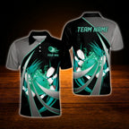 Custom Fire Ball Bowling Men Polo Shirt Cyan Black, Custom Flame Bowling Shirt For Team